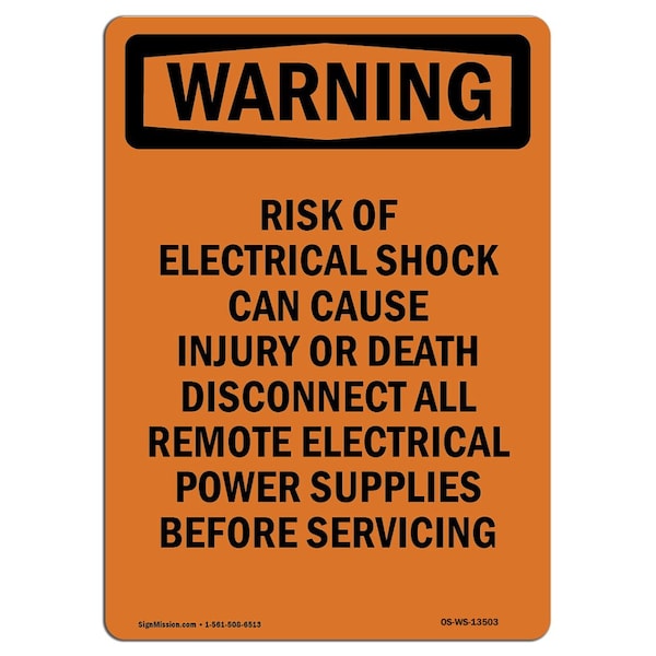 OSHA WARNING Sign, Risk Of Electrical Shock Can Cause, 14in X 10in Aluminum, 10" W, 14" L, Portrait